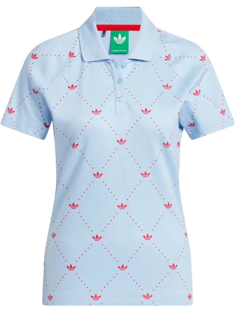 adidas Light Blue Polo with Red Trim and White Trefoil Tag - Medium
